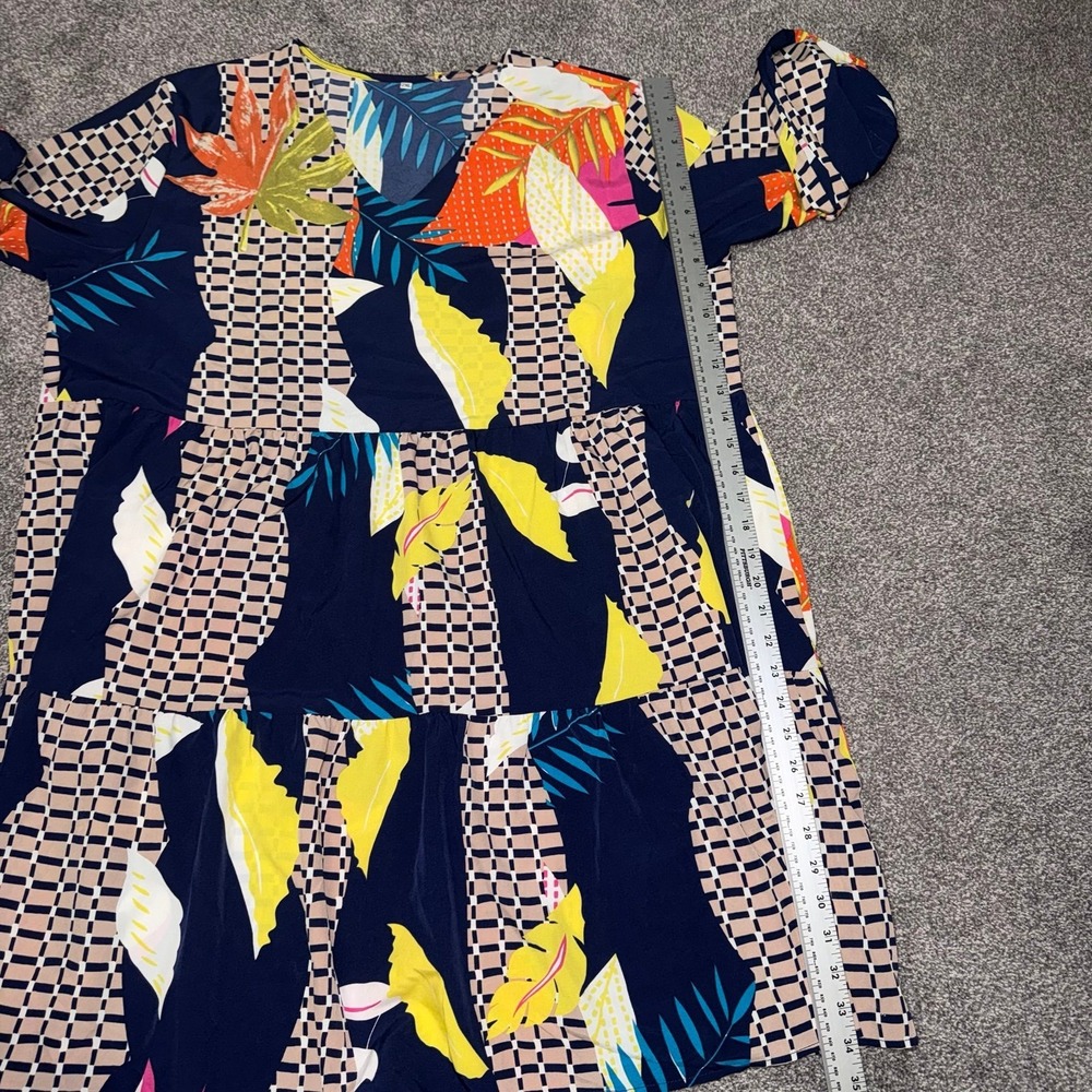 Women's Colorful Vibrant Tropical & Geometric Checkered Pattern Tunic Dress 2XL - Picture 5 of 12